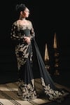 Buy_Masaba_Black Saree Moss Crepe Embroidered Zardozi Sunheri Bel Stitched With Corset _at_Aza_Fashions