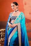 Shop_Masaba_Blue Saree Dupion Embellished Anar Jaal Scoop Saanjh Stitched With Blouse _at_Aza_Fashions