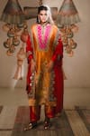 Buy_Masaba_Orange Heavy Raw Silk Embroidery Sequin Notched V The Kesari Kurta And Salwar Set _at_Aza_Fashions