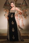 Buy_Masaba_Black Moss Crepe Embroidery Sequins Square Neck The Anjeer Pak Gown _at_Aza_Fashions