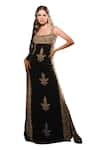 Masaba_Black Moss Crepe Embroidery Sequins Square Neck The Anjeer Pak Gown _Online_at_Aza_Fashions