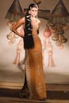 Buy_Masaba_Brown Moss Crepe Embroidery Sequins Square Neck The Mishti Doi Gown _at_Aza_Fashions