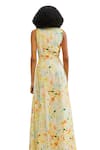 THE IASO_White Slub Printed Floral V-neck Drew Paint Maxi Dress _at_Aza_Fashions