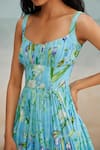 Buy_THE IASO_Blue Self Jacquard Printed Floral Sweetheart Ines Midi Dress _Online_at_Aza_Fashions