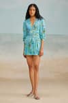 Buy_THE IASO_Blue Self Jacquard Printed Floral V-neck Ines Mini Dress _at_Aza_Fashions