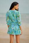 Shop_THE IASO_Blue Self Jacquard Printed Floral V-neck Ines Mini Dress _at_Aza_Fashions