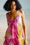 Shop_THE IASO_Multi Color Crinkle Chiffon Printed Feather V Neckline Lolly Strap Shoulder Top _Online_at_Aza_Fashions