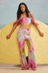 Buy_THE IASO_Multi Color Chiffon Printed Feather Lolly Flared Pant _at_Aza_Fashions