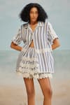 Shop_THE IASO_White Self Cotton Jacquard Printed Stripe Tate Short Skirt _at_Aza_Fashions