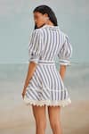 Shop_THE IASO_White Self Cotton Jacquard Printed Stripe Collared Tate Short Dress _at_Aza_Fashions