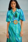 THE IASO_Blue Self Jacquard Printed Tropical Collared Darla Feather Shirt Dress _Online_at_Aza_Fashions