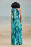 Shop_THE IASO_Blue Chiffon Printed Tropical One Shoulder Darla Feather Gathered Dress _at_Aza_Fashions