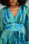 Shop_THE IASO_Blue Chiffon Printed Tropical V-neck Darla Feather Top _Online_at_Aza_Fashions