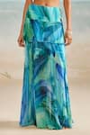 Buy_THE IASO_Blue Viscose Crinkle Chiffon Printed Tropical Darla Feather Layered Skirt _Online_at_Aza_Fashions