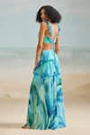 THE IASO_Blue Viscose Crinkle Chiffon Printed Tropical Darla Feather Layered Skirt _at_Aza_Fashions