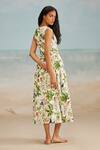 Shop_THE IASO_White Cotton Canvas Printed Floral Deep Plunge Pono Midi Dress _at_Aza_Fashions