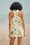 Shop_THE IASO_White Cotton Canvas Printed Floral Collared Pono Mini Dress With Belt _at_Aza_Fashions