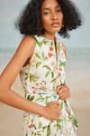 Buy_THE IASO_White Cotton Canvas Printed Floral Collared Pono Mini Dress With Belt _Online_at_Aza_Fashions