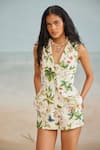 Buy_THE IASO_White Cotton Canvas Printed Floral Pono Vest Top _at_Aza_Fashions