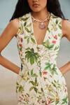 Shop_THE IASO_White Cotton Canvas Printed Floral Pono Vest Top _Online_at_Aza_Fashions