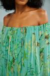 Buy_THE IASO_Green Chiffon Printed Floral Off Shoulder Mele Dress With Belt _Online_at_Aza_Fashions