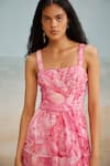 THE IASO_Pink Chiffon Printed Floral Square Lana Strappy Tiered Dress _Online_at_Aza_Fashions