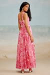 Buy_THE IASO_Pink Chiffon Printed Floral Square Lana Strappy Tiered Dress _Online_at_Aza_Fashions