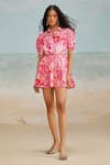 Buy_THE IASO_Pink Lining Modal Printed Floral Collared Lana Shirt Dress _at_Aza_Fashions