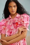 Shop_THE IASO_Pink Lining Modal Printed Floral Collared Lana Shirt Dress _Online_at_Aza_Fashions