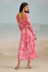 Shop_THE IASO_Pink Cotton Canvas Printed Floral Sweetheart Lana Ruched Dress _at_Aza_Fashions