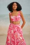 Buy_THE IASO_Pink Slub Printed Floral Square Lana Crop Top _at_Aza_Fashions