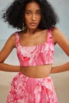 Buy_THE IASO_Pink Slub Printed Floral Square Lana Crop Top _Online_at_Aza_Fashions