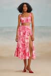 Buy_THE IASO_Pink Slub Printed Floral Lana Slit Skirt _at_Aza_Fashions