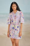 Buy_THE IASO_Purple Slub Printed Floral Collared Shirt Dress _at_Aza_Fashions