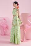 Buy_MANDIRA WIRK - Indian_Green Chiffon Printed Floral Boat Neck Nevin Peplum Top Flared Pant Set _Online_at_Aza_Fashions