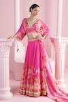 Buy_MANDIRA WIRK - Indian_Pink Chiffon Printed Bloom Cluster V Neck Leyla Lehenga Set _at_Aza_Fashions