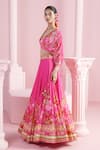 Buy_Mandira Wirk_Pink Chiffon Printed Bloom Cluster V Neck Leyla Lehenga Set _Online_at_Aza_Fashions