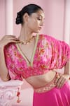 MANDIRA WIRK - Indian_Pink Chiffon Printed Bloom Cluster V Neck Leyla Lehenga Set _at_Aza_Fashions