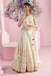 Mandira Wirk_Ivory Chanderi Printed Blossom Halter Neck Safir Lehenga Set _Online_at_Aza_Fashions