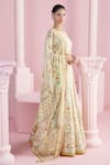 Shop_Mandira Wirk_Ivory Chanderi Printed Blossom Halter Neck Safir Lehenga Set 