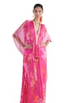 Buy_Mandira Wirk_Pink Chiffon Printed Floral Cluster High Neck Safak Kaftan With Bralette _Online_at_Aza_Fashions