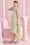 MANDIRA WIRK - Indian_Ivory Chiffon Printed Floral Halter Asymmetric Maxi Dress _Online_at_Aza_Fashions