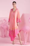 Buy_Mandira Wirk_Pink Crepe Printed Floral V Neck Nilay Asymmetric Kaftan _at_Aza_Fashions