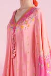 Buy_Mandira Wirk_Pink Crepe Printed Floral V Neck Nilay Asymmetric Kaftan _Online_at_Aza_Fashions