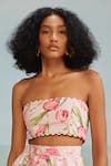 Buy_THE IASO_Pink Slub Schiffli Printed Floral Straight Shay Bandeau Top _at_Aza_Fashions