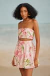 Buy_THE IASO_Pink Slub Schiffli Printed Floral Straight Shay Bandeau Top _Online_at_Aza_Fashions