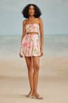 Buy_THE IASO_Pink Slub Schiffli Printed Floral Shay Mini Skirt _at_Aza_Fashions