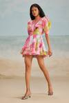 THE IASO_Multi Color Paper Touch Cotton Poplin Printed Lolly Ruffle Detailed Short Dress _Online_at_Aza_Fashions