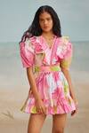 Buy_THE IASO_Multi Color Paper Touch Cotton Poplin Printed Lolly Ruffle Detailed Short Dress _Online_at_Aza_Fashions