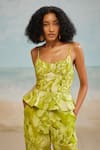 Buy_THE IASO_Green Twill Modal Printed Floral Scoop Neck Jag Corset Top _at_Aza_Fashions